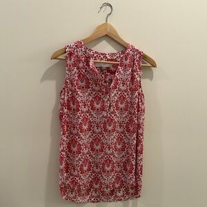 LOFT Red and White Paisley Print Sleeveless V-Neck Shell Top